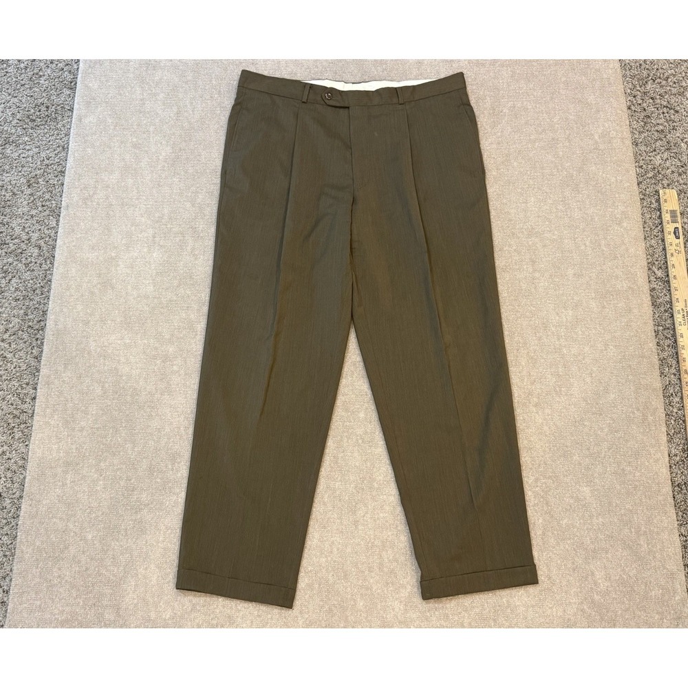 Hugo Boss Fittipaldi Dress Pants Mens (38R)40x33 Olive Wool Cuffed Hem Trousers